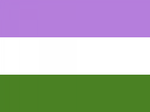 flag with three stripes. Top purple, middle white, bottom green