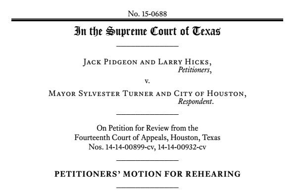 cover page of a texas supreme court case