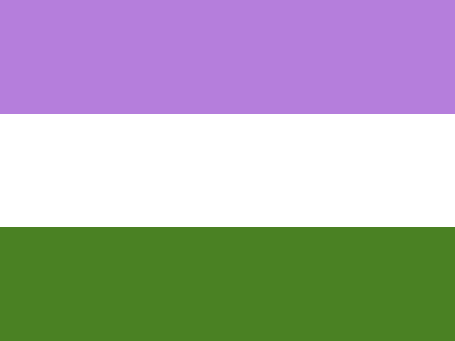 flag with three stripes. Top purple, middle white, bottom green